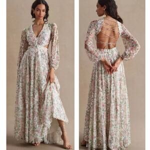 Mac Duggal Floral Sequined Cut Out Lace Up Gown A93746 Prom Dress Formal 14 UB